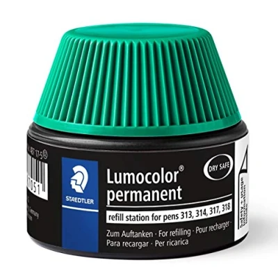 Image de Staedtler Lumocolor 487 17 Flacon Recharge 15 Ml Pour Feutres Permanents 313/314/317/318 Vert