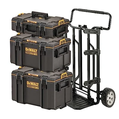 Image de DEWALT Kit 4 en 1 TOUGHSYSTEM DWST83401 3 Coffrets Petite, Moyenne et Grande Contenance Chariot IP65 700 x 620 1113 mm Robuste TAG TOOL CONNECT