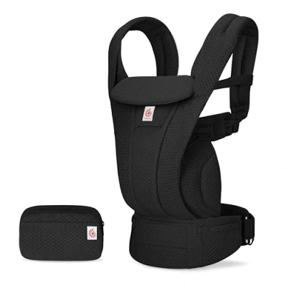 Image de Ergobaby Omni Deluxe porte bébé tout en un pour les nouveau nés dès la naissance jusqu&#039;à 20kg, ergonomique mesh 4 positions, dorsal, de voyage, Onyx Black