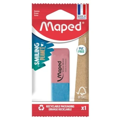Image de Maped Gomme Duo Gom Medium Caoutchouc naturel sans PVC Rose et Bleu Certification FSC Emballage Papier 100% recyclable