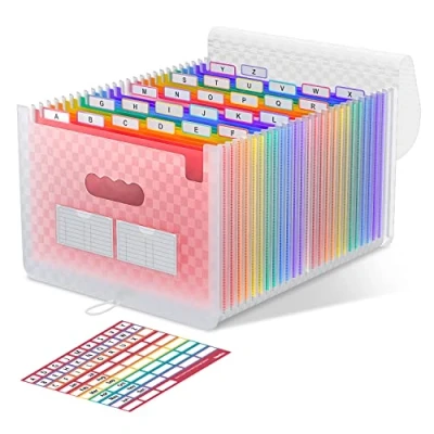 Image de ThinkTex A4 26 Compartiments avec Couvercle,Rangement Papier Administratif, Range Document Trieur Pochette à Soufflet, Accordéon Organiseur de Dossiers Fichiers (Rose)