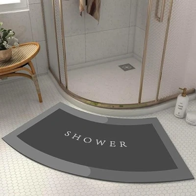 Image de EUPXRHY Tapis de Douche Incurvé Diatomite, Super Absorbant Arrondi en Quart Cercle, Lavable Angle Antidérapant pour Sortie Cabine Douche,Gris,45x100CM