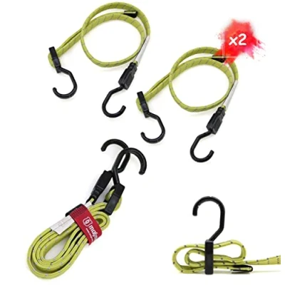 Image de MAGMA Lot de 2 Sangles d&#039;attache Elastique avec Crochet Plastique Boucle Sécurité pour Bagage, Vélo, Remorque, Camping et Charge Lourde Universel. Longueur Réglable Jaune Réfléchissant