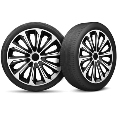 Image de Moltico Enjoliveur Set de 4 Universel Enjoliveurs Adapté à Toutes Roues en Acier pour Auto Anneau Sécurité Réglable 15 Pouces Blanc