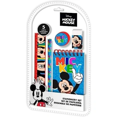 Image de Ensemble de papeterie Mickey Mouse 5 pièces pour garçons Carnet A5, gomme, crayon, règle, taille crayon Fournitures rentrée scolaire Cadeaux 3 ans et plus