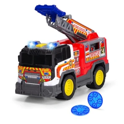 Image de Dickie Toys Unité de Secours Incendie (30 cm) Grand Camion Pompier à partir 3 Ans avec Fonction tir et échelle, Jouet pour Enfants lumière Son, Piles incluses