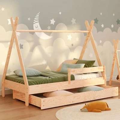 Image de smartwood lit cabane tipi D avec tiroir 80x160 sommier à Lattes Meubles de Chambre d&#039;enfant Enfant pour Garcons et Filles Bois 160x80