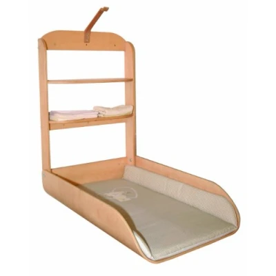 Image de roba Table à Langer Murale Rabattable en Bois Naturel + Matelas de Change Imperméable Liebhabaer Imprimé Ourson 2 Étagères Pratiques peu Encombrante Supporte Jusqu&#039;à 11 kg