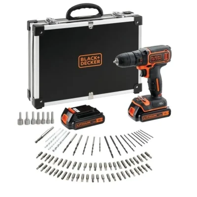 Image de BLACK+DECKER Perceuse Visseuse Sans Fil 18 V Li Ion avec Chargeur BDCDC18BAFC QW 80 Accessoires, 2 Batteries 1,5 Ah, 1 Coffret
