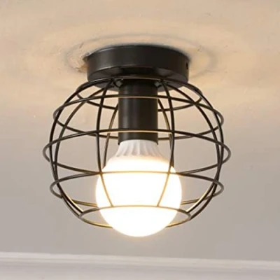 Image de iDEGU Vintage Plafonnier Industriel en Métal Cage Hexagone Suspensions Lustres Abat Jour Géométrique Design Luminaire E27 Lampe de Plafond pour Chambre Café Restaurent Entrée Couloir, 17 CM (Sphère)