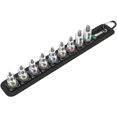 Image de Wera 05003972001 Belt B 3 Torx® Hf zyklop Jeu de Douille Embouts 3/8&quot; avec fonction retenue, 9 pièces, Noir