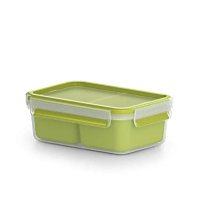 Image de Emsa 518102 Boîte à Repas et En cas avec 2 Inserts Pratiques Couvercle Volume : 0,55 Litre Transparent/Vert Clip &amp; Go