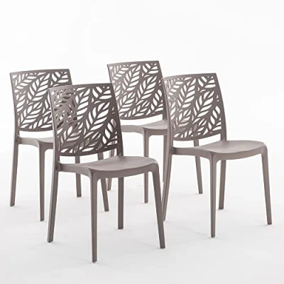 Image de RATTATAN Dafne Chaises en résine renforcée de Fibre Verre, empilables, Usage intérieur et extérieur (4, Gris Tourterelle)