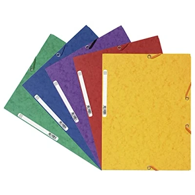 Image de Exacompta Réf. 55515E Paquet de 10 chemises à élastiques pochettes 3 rabats en carte lustrée 400 g/m2 dimensions 24 x 32 cm pour documents au format A4 5 couleurs assorties