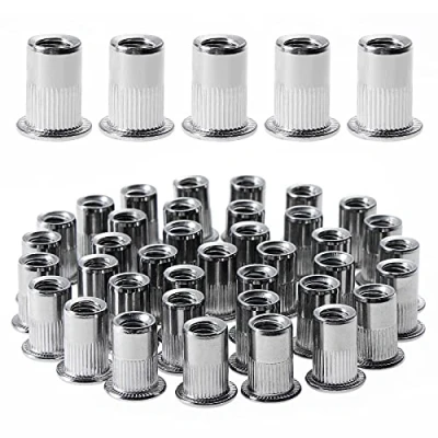 Image de Gueenky 100 pièces M6 écrou à rivet fileté tête plate, écrous riveter fileter en acier inoxydable, assortiment inserts filetés pour mental plastique (12 mm * 15 mm)