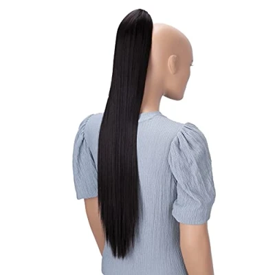 Image de CAISHA 70cm Postiche Natte Queue De Cheval Extensions Cheveux Raide Marron Foncé H170