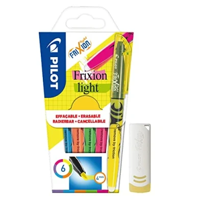 Image de Pilot 4136S6 FriXion Light Lot de 6 surligneurs Rose/jaune/vert/bleu/violet/orange avec gomme