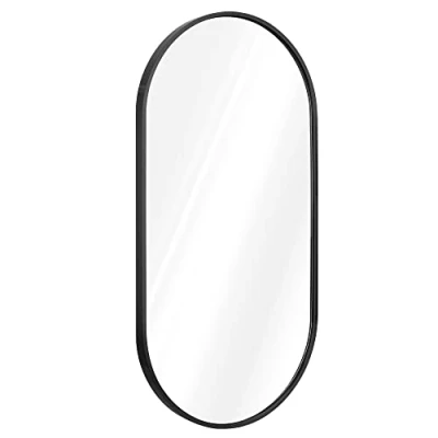 Image de Navaris Miroir Mural Design Ovale 75 x 38 3cm avec Cadre Aluminium entrée Chambre Salon Suspension Horizontale ou Verticale