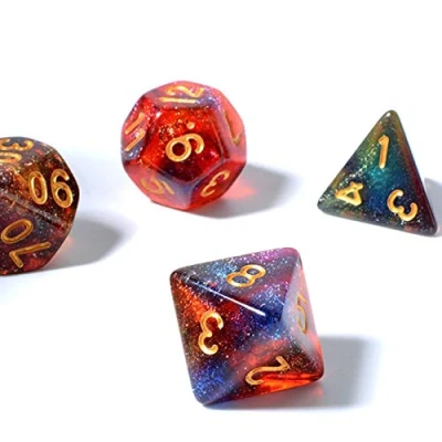 Image de FLASHOWL D20 Dice Starry Sky Changez de Couleur sous Les lumières Dices la Voie Lactée 4 Couleurs en Un Jeux dés Table Jeu D20, D12, D10 et DNG RPG MTG (7 pièces)