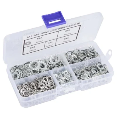 Image de 700pcs Rondelles de Blocage Galvanisé Dentelé Denture M3 M4 M5 M6 M8, Rondelle Plat Ensemble Outil Fixation frein éventail