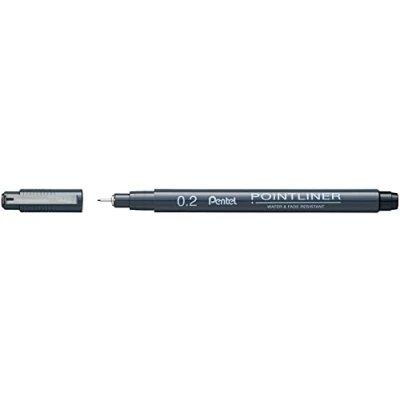 Image de Pentel Arts Pointliner S20P Feutre Technique encre à pigments, Pointe 0,2 mm, Noir, Lot de 12
