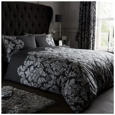 Image de GC GAVENO CAVAILIA Housse de Couette damassée pour lit Simple Parure Cachemire en Polycoton avec taie d&#039;oreiller Linge Noir (135 x 200cm)