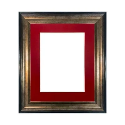 Image de FRAMES BY POST Cadre photo scandinave noir et doré avec passe partout rouge A1 Taille de l&#039;image A2