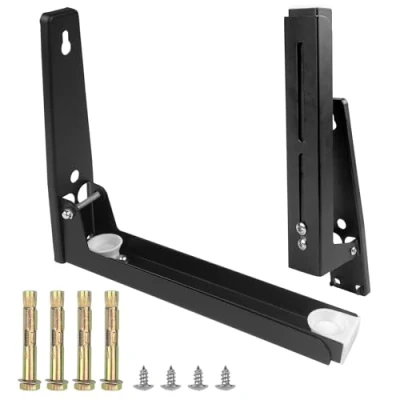 Image de Frevoitna 2 Pièces Support Micro Onde en Acier Inoxydable, Mural Pliable, Etagere Murale pour Extensible, avec Vis, Charge Maximale 40kg