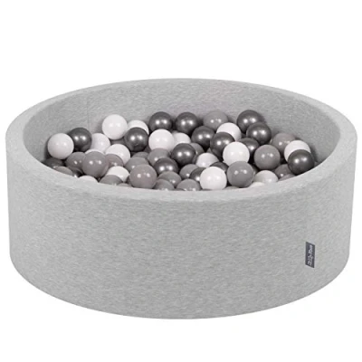 Image de KiddyMoon Piscine À Balles pour Bébé Rond 90X30cm/200 7Cm Fosses Boules Jouet Enfant, Gris Clair:Blanc/Gris/Argenté