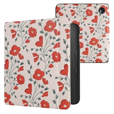 Image de kwmobile Étui Compatible avec Kobo Libra 2 Coque à Rabat magnétique Tablette eReader Similicuir Rouge Vert Beige