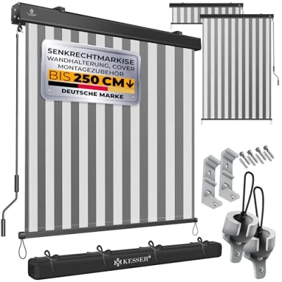 Image de KESSER® Store vertical 140 x 250 cm Mécanisme à manivelle de balcon avec kit montage et housse Protection solaire brise vue Pour