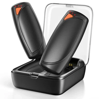 Image de Lepwings Chauffe Main Électrique Rechargeable Pack de 2, avec Boîtier Charge, Batterie 14.000 mAh, Chauffage Bilatéral, Autonomie Jusqu&#039;à 18 Heures, 3 Niveaux Température