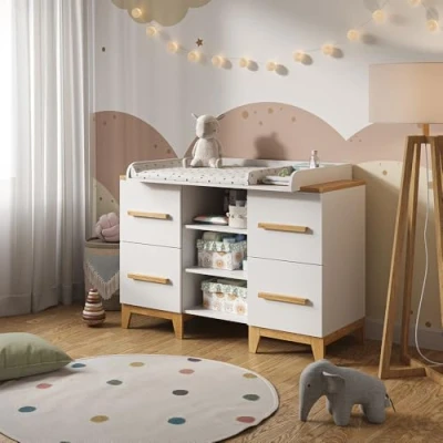 Image de VitaliSpa Commode à Langer Malia, Blanc/Chêne, 133 x 98 cm XL avec 4 tiroirs