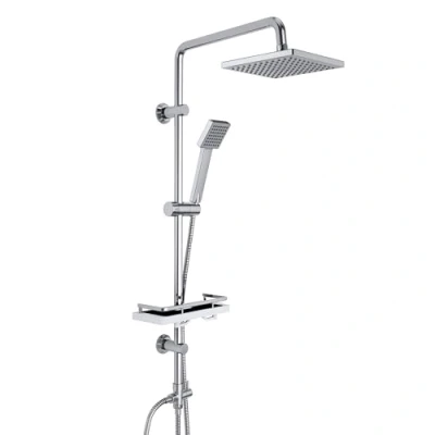 Image de Görbach Colonne de Douche Inox Designe Douchette Salle Bain Réglable Hauteur Ensemble Murale Solide avec Étagère Set kit sans Robinet Pommeau Pluie