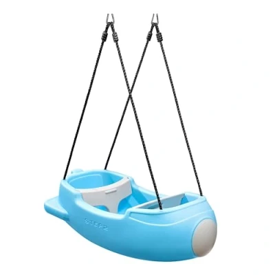 Image de STEP2 Rocket Swing For Two Balancoire, bleue et grise Balancoire Bebe 2 places Jardin en forme de Fusée Spatial Ceintures Sécurité Réglables