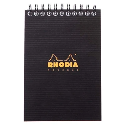 Image de RHODIA 13920C Bloc notes à spirale (reliure intégrale) Notepad Noir A6 10,5 x 14,8 cm Petits Carreaux 80 Feuilles Détachables Papier Clairefontaine 90 g/m² Couverture Polypro recyclé