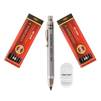 Image de Koh I Noor 5359 Porte mines mécanique 5.6 mm moderne en métal avec graphite, Set 4865 4B gomme intervisio pour école, bureau, écrivains, artistes