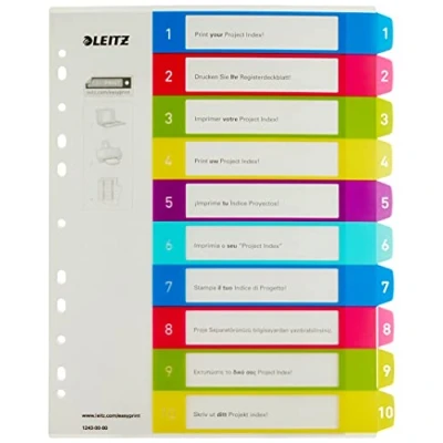 Image de Leitz Intercalaires 1 10, Imprimable sur PC, A4, Extra Large, Plastique Ultra Résistant, Multicolore, WOW, 12430000