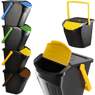 Image de KADAX Poubelles de Tri Sélectif pour une Gestion Efficace la Collecte et du Recyclage des Déchets, Système Séparation Déchets Empilables (4 x 25L)