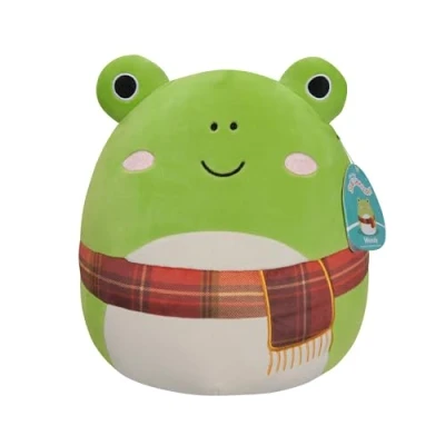 Image de Squishmallows Originaux 30cm Wendy la Grenouille Verte avec l&#039;écharpe à Carreaux, Ajoute Ton équipe, Peluche Ultra Douce