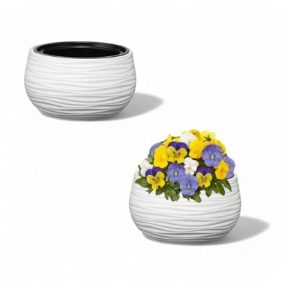 Image de MELTOM Pot de fleurs rond avec insert amovible Effet 3D Blanc