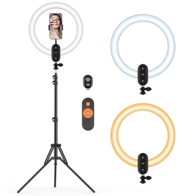 Image de Unicucp 12&quot; LED Ring Light avec Trépied Haut, Anneau Lumineux Réglable 10 Modes d&#039;Eclairage et Niveaux, Lumiere Photo pour Selfie, Tiktok, Youtube, Photography, Video Live Stream, Maquillage