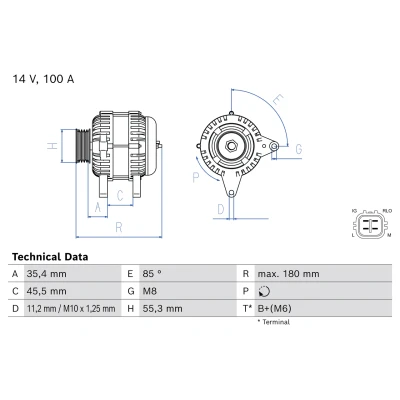Image de BOSCH Alternateur 14V 100A Pompe à vide non comprise TOYOTA: Auris 5 portes, RAV4 III SUV 0 986 087 240