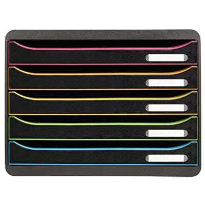 Image de Exacompta Réf. 308914D BIG BOX PLUS HORIZON Caisson 5 tiroirs pour documents A4+ Dimensions extérieures : profondeur 27 x largeur 35,5 hauteur 27,1 cm Noir/arlequin/noir