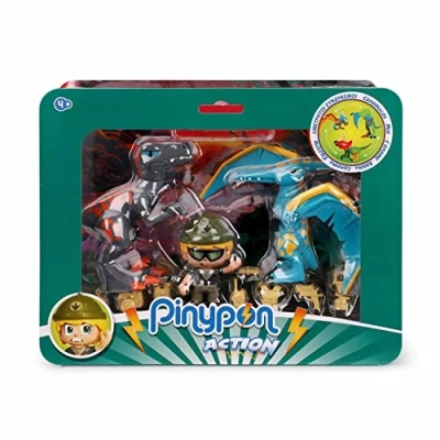 Image de Pinypon Action Pack Dinosaur, set de figurines d&#039;action, deux dinosaures et une figurine d&#039;aventurier, avec nombreux accessoires, pour enfants à partir 4 ans