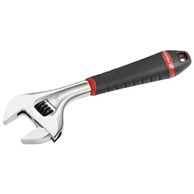 Image de FACOM Clé à Molette Ajustement Rapide avec Écrou Ouverture Extra Large Polyvalente Graduation en mm sur une Face Corps Chromé Brillant Manche Bimatière Grande Robustesse 101.10G