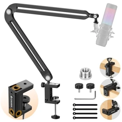 Image de CAHAYA Bras de microphone professionnel Support entièrement réglable avec base large, adaptateur micro 3/8&quot; à 5/8&quot; Compatible HyperX, Blue Yeti, QuadCast CY00380 1
