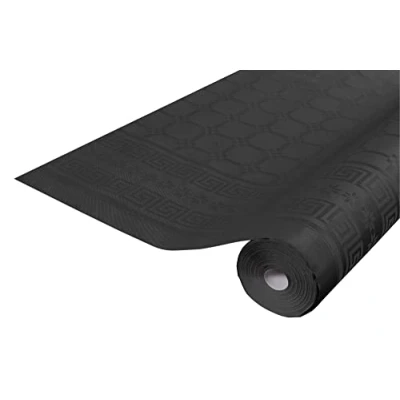 Image de Pro Nappe Réf R480634I 12 nappes jetables Papier damassé en rouleau 6 M de long X 1,20 large Couleur noire au motif universel chic et classique