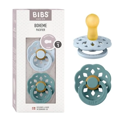Image de BIBS Boheme Lot de 2 tétines. Sans bisphénol A., Téterelle symétrique. Latex caoutchouc naturel. Taille 1 (0 6 mois), Baby Blue/Island Sea