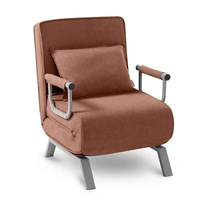 Image de Makika Fauteuil Convertible Lit TED Pliable 3en1 avec Accoudoirs Dossier réglable 5 Positions Oreiller Inclus Jusqu&#039;à 200 kg Chauffeuse Rembourrée Canapé Salon Bureau Chambre en Brun